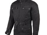 une veste de moto noire avec une ceinture et des boucles sur la poitrine