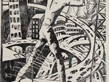 une image représentant un dessin en noir et blanc d'un homme dans un escalier