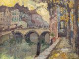 peinture d'un pont au-dessus d'une étendue d'eau