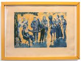 peinture d'un groupe de personnes assises autour d'une table dans une pièce