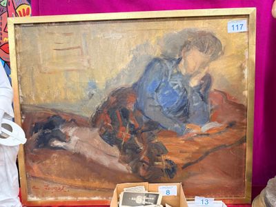 René Levrel (1900-1981) "Femme lisant" huile sur toile signé…