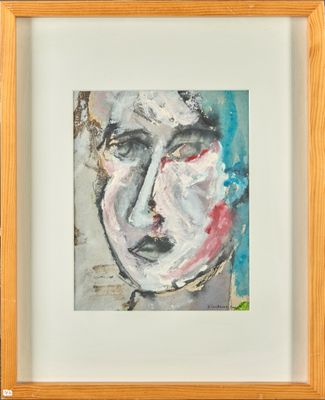 an image of a painting of a man ' s face in a wooden frame