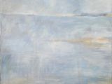an oil painting of a blue sky over a body of water