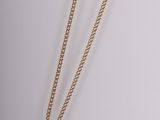two gold necklaces with a small pendant on a white background