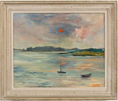 l'image d'une peinture représentant un bateau dans un plan d'eau