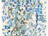 drawing of a blue and white abstract painting on a piece of paper