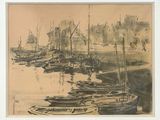 a picture of a drawing of boats in the water