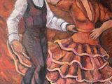 painting of a man and a woman dancing in a flamenco dress