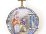 a miniature picture of a woman and a man on a pocket watch