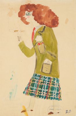 une image représentant le dessin d'une femme aux cheveux roux et portant un manteau vert