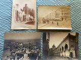 three old black and white photos of a city street and buildings