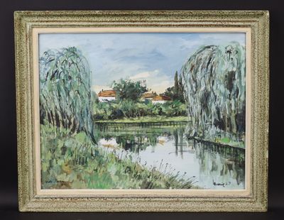 Robert LP LAVOINE (1916-1999): "Les saules au bord de l'étan…