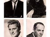 four black and white photos of a man in a suit and tie