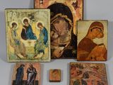 four wooden icons of the virgin mary and child jesus