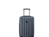 an image of a piece of luggage sitting on wheels on a white surface
