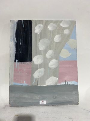 a painting on the wall of a room with a vase of flowers