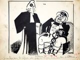 an old cartoon drawing of a man and a woman sitting on a chair