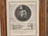 two framed pictures of a man in a hat and a woman in a dress