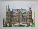 drawing of a large building with a fountain in front of it