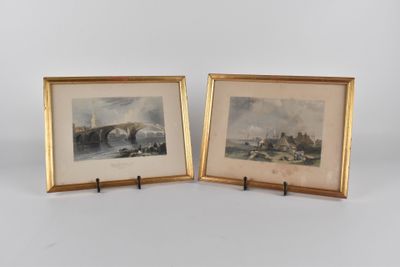 Réunion de deux gravures à la manière de l'aquarelle représe…