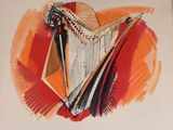 une image représentant un dessin de harpe sur une feuille de papier