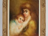 an oil painting of a woman holding a child in her arms