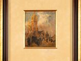 an image of a painting of a city with a clock tower in the background