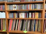 a book shelf with many books on it
