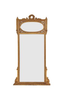 a large mirror with a gold frame on a white background