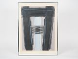 tableau représentant un verre d'eau dans un cadre noir et blanc sur fond blanc