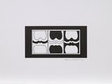 an image of a black and white drawing of a window with mustaches