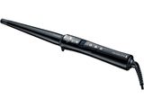 a black curling iron on a white background