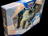 a box of pokemon cards sitting on a table