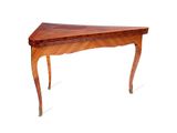a wooden table with a curved top and legs