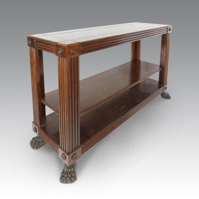 an antique wooden console table with marble top