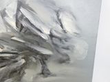 an oil painting of a white flower on a gray background