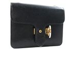 black leather clutch bag with gold hardware
