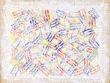 une image représentant un tableau montrant un paquet de crayons de couleur posé sur une feuille de papier