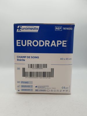 La boîte d'Eurodrape est posée sur une surface blanche.