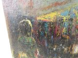 une peinture représentant un homme à cheval dans un champ