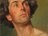 an image of a painting of a man looking up at the sky
