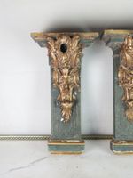 PAIRE DE CONSOLES D'APPLIQUES en bois laqué vert et stuc dor… (photo 2)