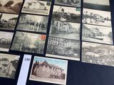 several old black and white photos of a building and a lot of people