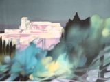 a picture of a painting of a house in the background