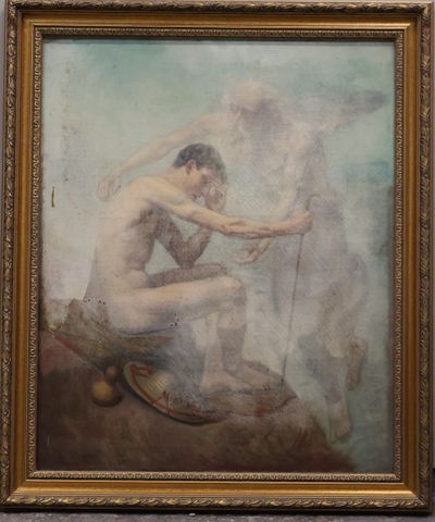 « Scène biblique », huile sur toile, non signée, . 60 x 48. Usure...