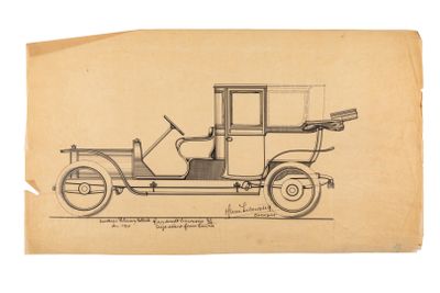 an old drawing of an old car on a piece of paper