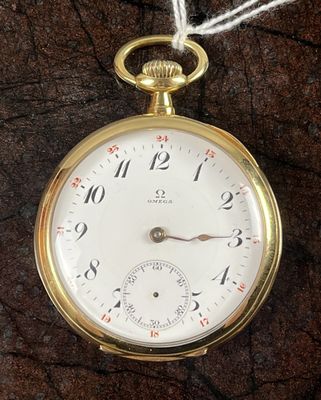 OMEGA. Montre de gousset, le boîtier en or jaune (750/00).