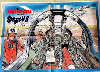 une photo d'une affiche représentant un pilote dans le cockpit d'un avion