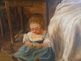 a painting of a little girl sitting on the floor