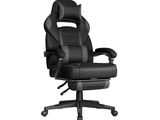 un gros plan d'une chaise de bureau noire sur fond blanc
